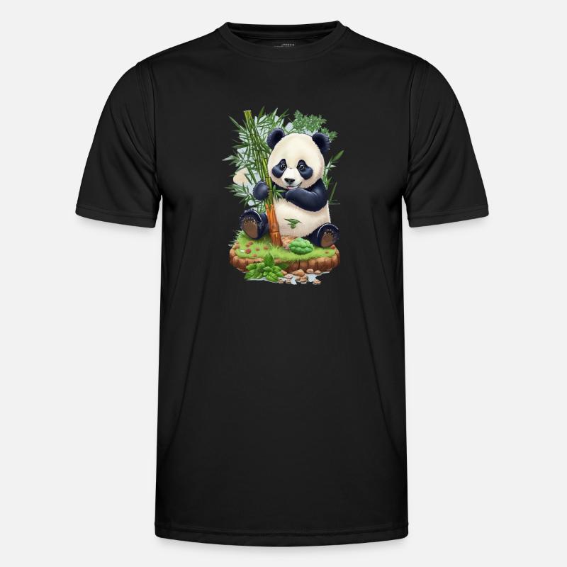 Panda bear eats bamboo - Men's Functional T-Shirt - black