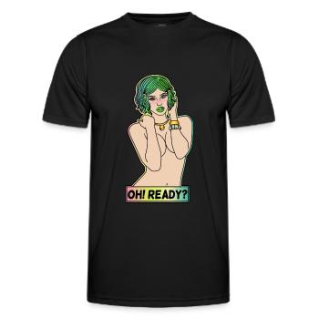 EROTIC POP-ART SEXY COMIC GIRL OH! READY? - Men's Functional T-Shirt - black - Front - AI Model Male 178 dark (178cm)