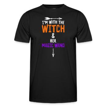 Halloween I'm With The Witch And Her Magic Wand - Männer Funktions-T-Shirt - Schwarz - Vorne - AI Model Male 178 dark (178cm)