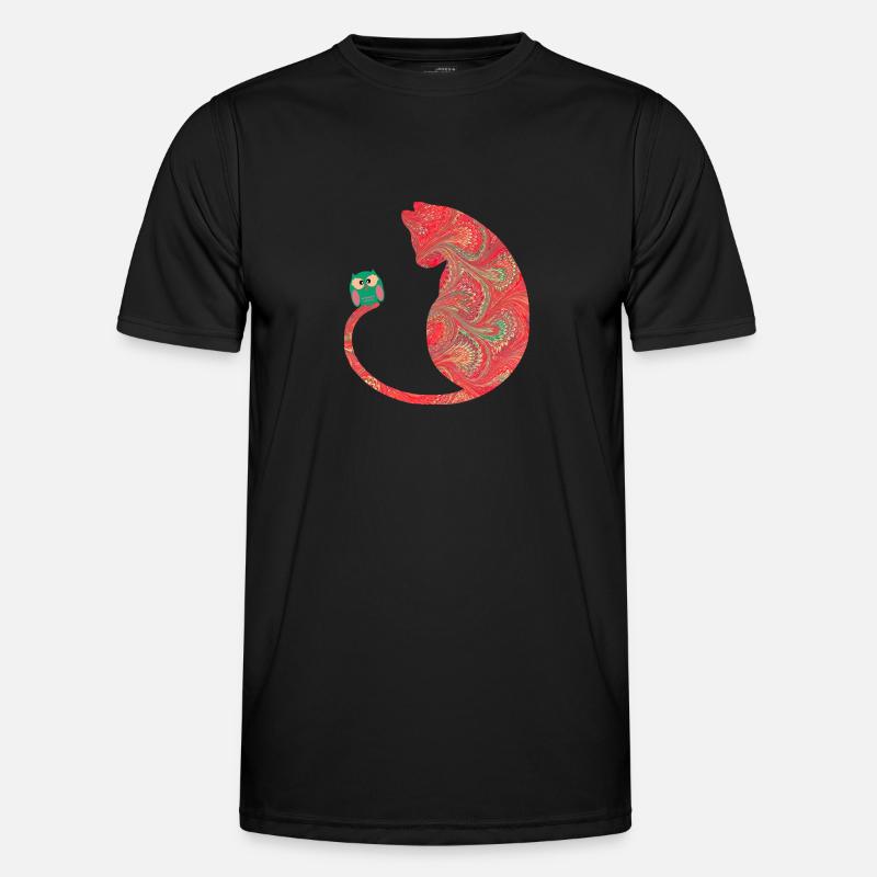 Cat with owl E 91 - Men's Functional T-Shirt - black