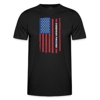 Doberman Pinscher Us Flag - Men's Functional T-Shirt - black - Front - AI Model Male 178 dark (178cm)