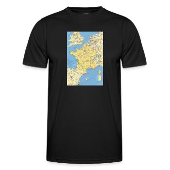 France map with cities, roads, rivers, lakes - Men's Functional T-Shirt - black - Front - AI Model Male 178 dark (178cm)