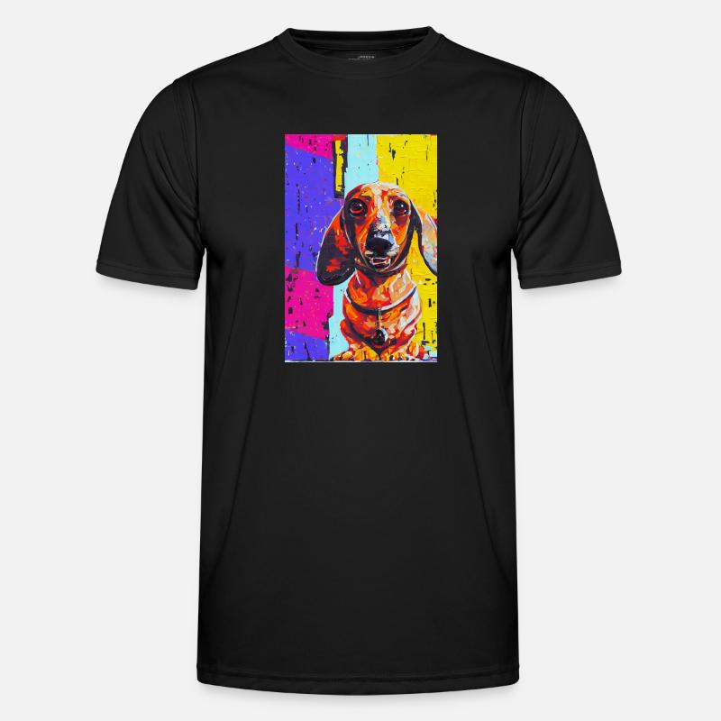 Modernes Pop-Art Print | Dackel mit Graffiti Bunt Männer Funktions-T-Shirt