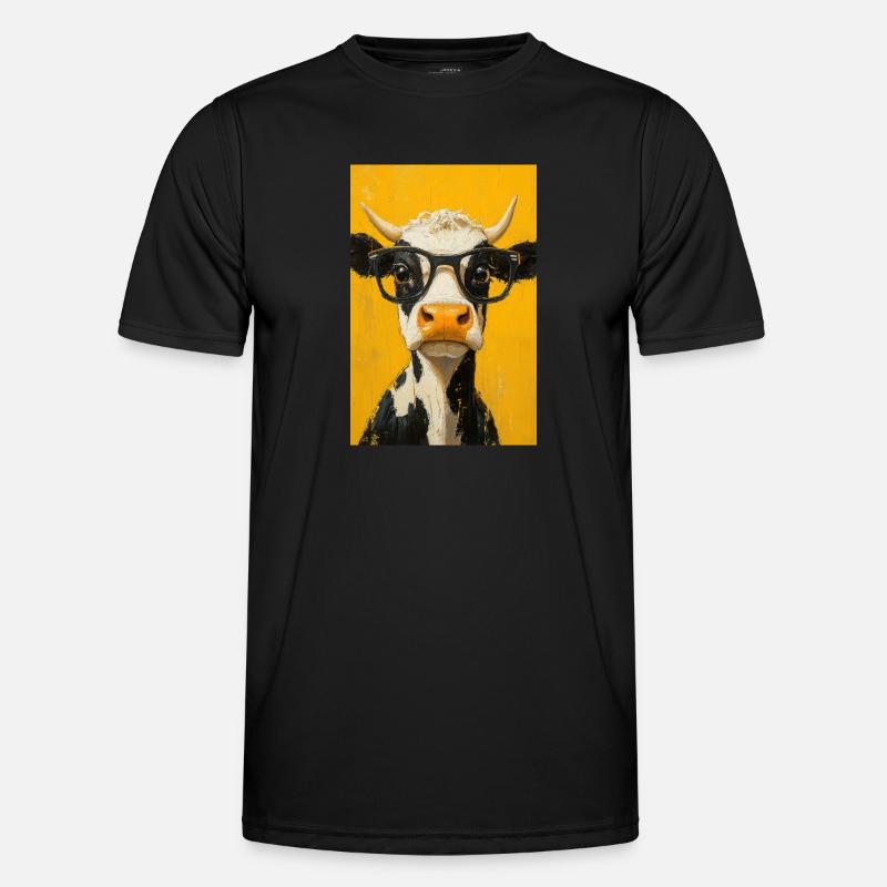Coole Kuh mit Brille - Männer Funktions-T-Shirt - Schwarz