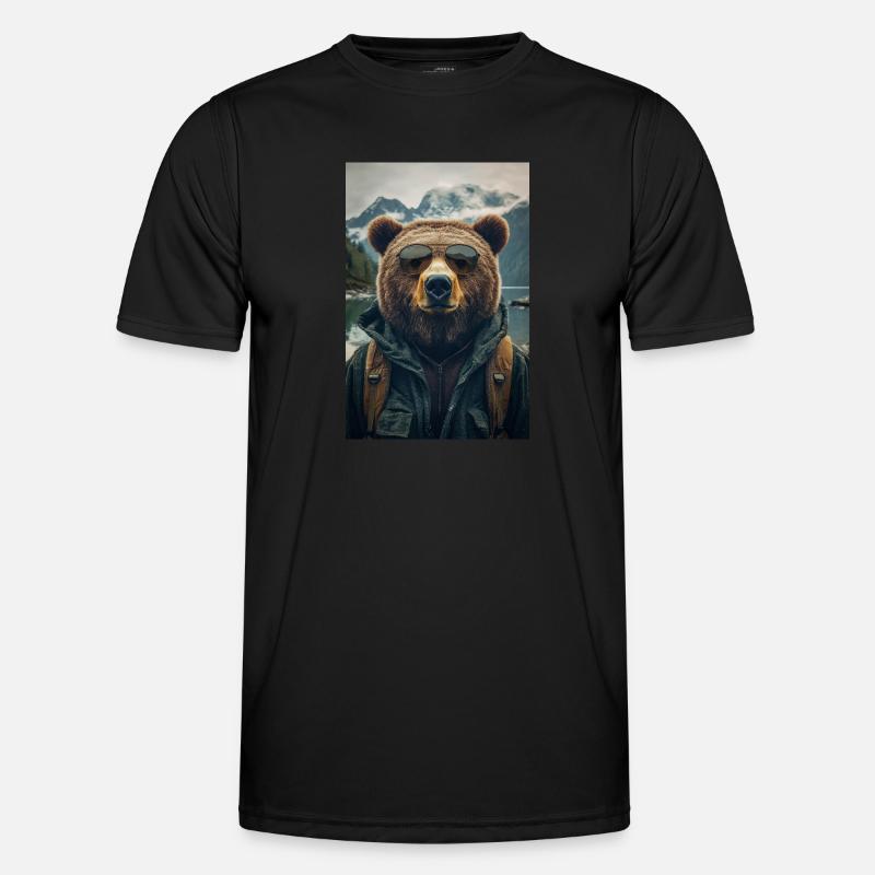 Cool Hiking Bear Explorer - Men's Functional T-Shirt - black