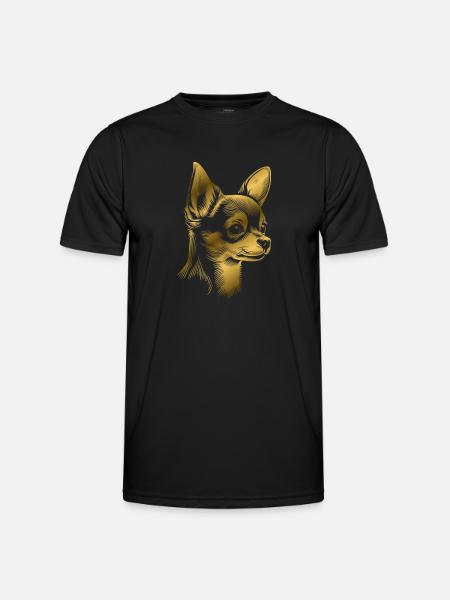 Chihuahua, korthår, hundehoved, tegning af guld - Funktionsshirt til herrer - sort