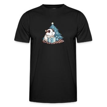 Cute guinea pig unwraps gift - Men's Functional T-Shirt - black - Front - AI Model Male 178 dark (178cm)
