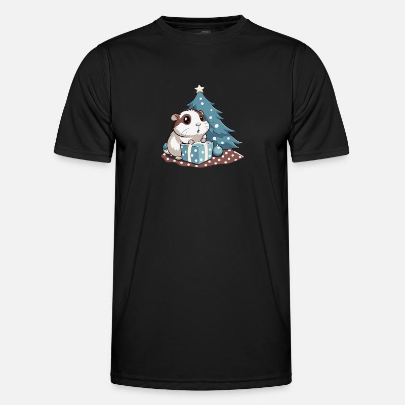 Cute guinea pig unwraps gift - Men's Functional T-Shirt - black