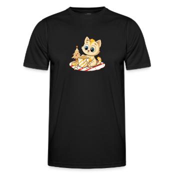 Cute cat unwrapping gift - Men's Functional T-Shirt - black - Front - AI Model Male 178 dark (178cm)