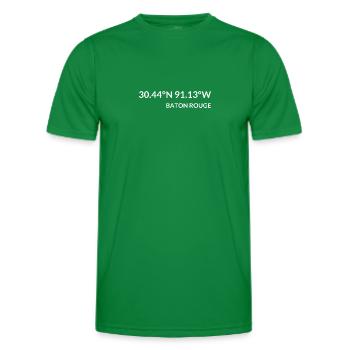 Baton Rouge, Louisiana, USA Coordinates - Men's Functional T-Shirt - kelly green - Front - AI Model Male 178 dark (178cm)
