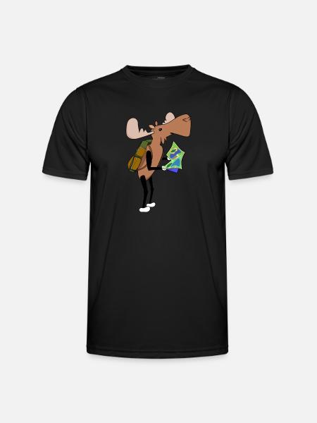 Moose Comic Hiking Map - Men's Functional T-Shirt - black