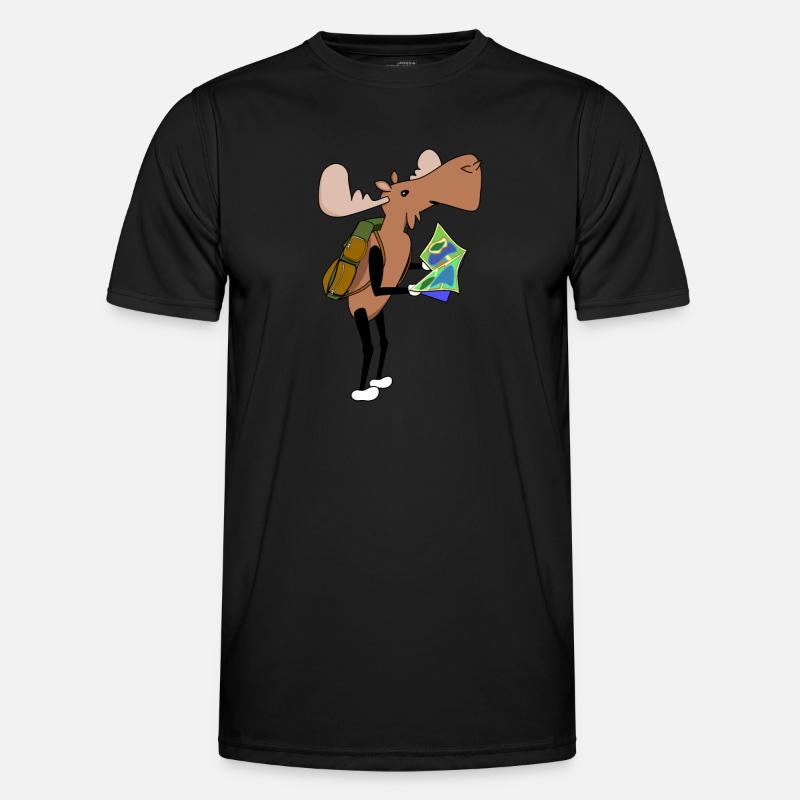 Moose Comic Hiking Map - Men's Functional T-Shirt - black