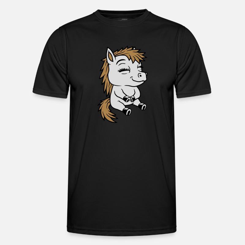 Kleines sitzendes Comic Pony - Männer Funktions-T-Shirt - Schwarz