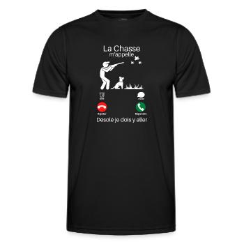 Cadeau humour chasseur pour papa. - T-shirt sport Homme - noir - Devant - AI Model Male 178 dark (178cm)