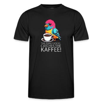 The Early Vogel catches the Kaffee Frühaufsteher - Männer Funktions-T-Shirt - Schwarz - Vorne - AI Model Male 178 dark (178cm)