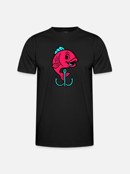 Fish Fish Hook Comic - Men's Functional T-Shirt - black