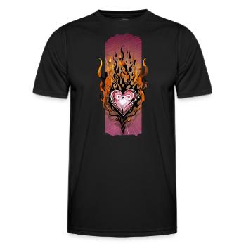 Enfer passionné : Cœur flamboyant - T-shirt sport Homme - noir - Devant - AI Model Male 178 dark (178cm)