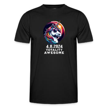 Unicorn in Sunglasses Solar Eclipse 2024 - Men's Functional T-Shirt - black - Front - AI Model Male 178 dark (178cm)