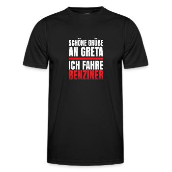 Schöne grüße an Greta ich fahre Benziner - Männer Funktions-T-Shirt - Schwarz - Vorne - AI Model Male 178 dark (178cm)