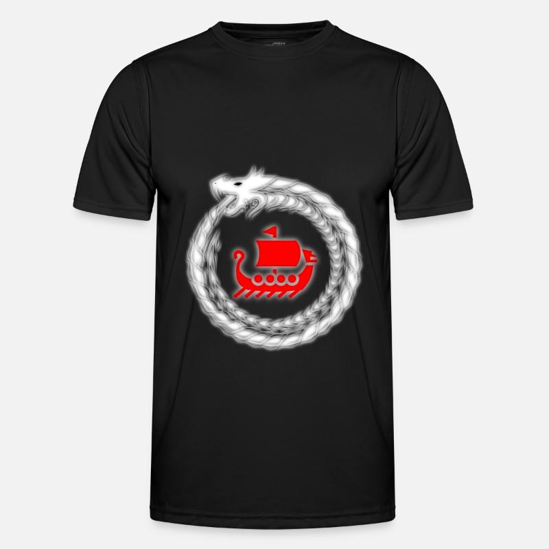 Drachenkranz Wikinger Schiff Glücksbogen - Männer Funktions-T-Shirt - Schwarz