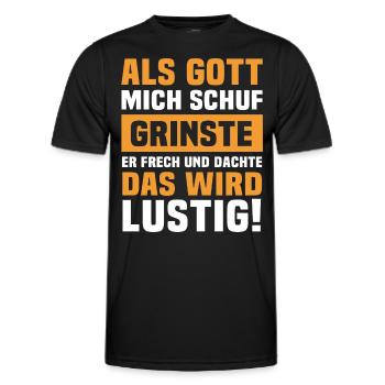 Ironische Sprüche Humor Gott Grinste - Männer Funktions-T-Shirt - Schwarz - Vorne - AI Model Male 178 dark (178cm)