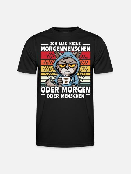 Katze Kaffee Morgenmenschen - Männer Funktions-T-Shirt - Schwarz