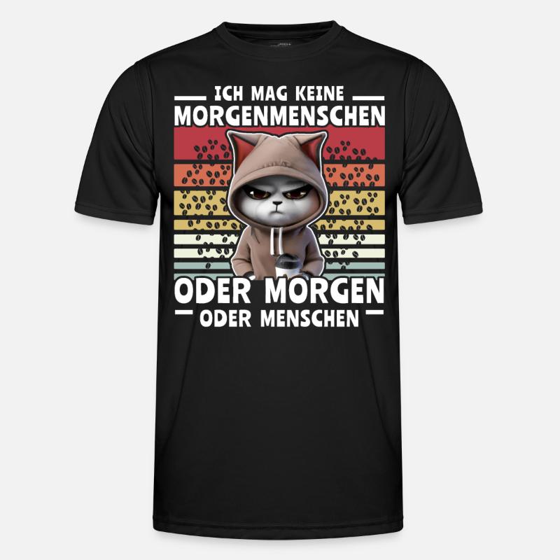 Katze Kaffee Morgenmenschen - Männer Funktions-T-Shirt - Schwarz