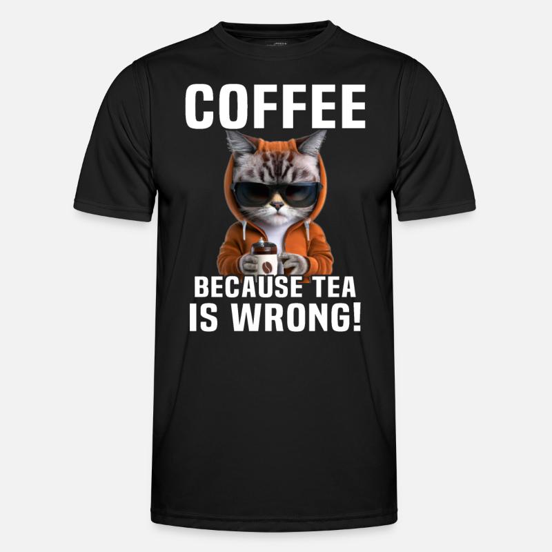 Coffee Drinking Cat Tea - Men's Functional T-Shirt - black
