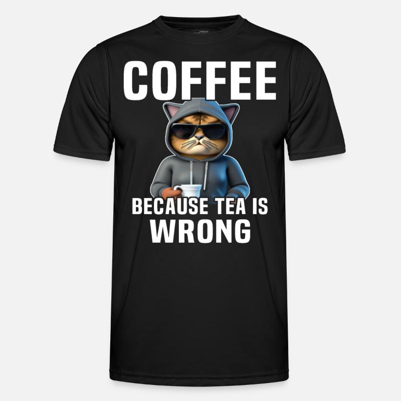 Coffee Drinking Cat Tea - Men's Functional T-Shirt - black