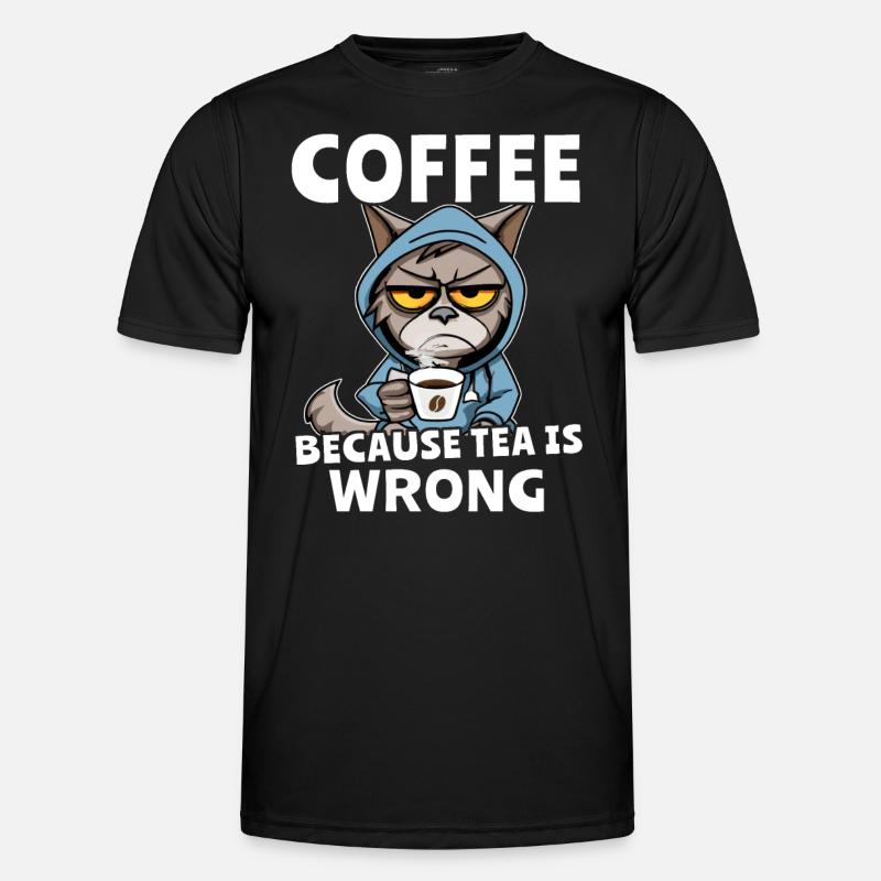 Coffee Drinking Cat Tea - Men's Functional T-Shirt - black