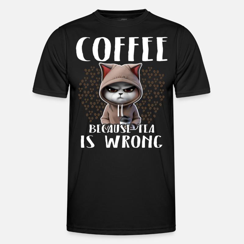 Coffee Drinking Cat Tea - Men's Functional T-Shirt - black