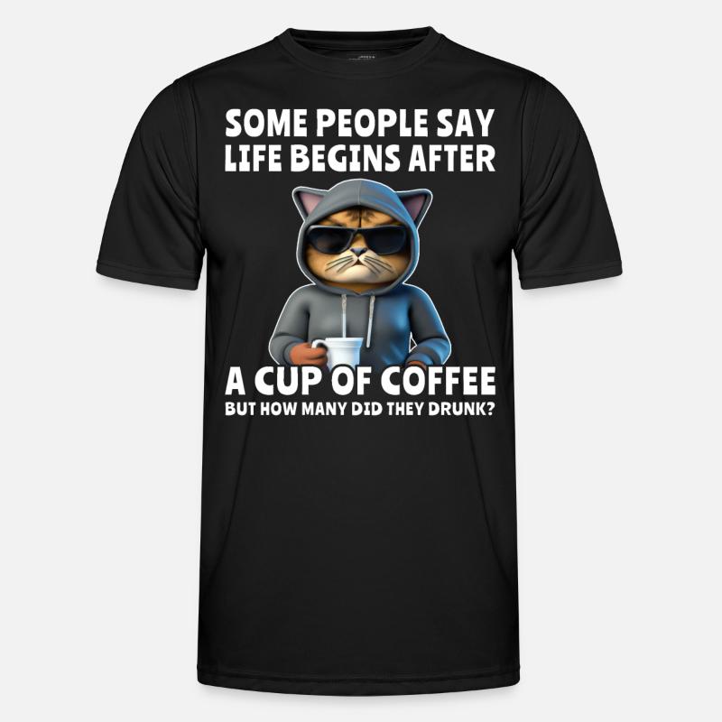 Coffee Cat Coffee Drinker - Men's Functional T-Shirt - black