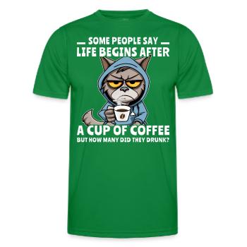 Coffee Cat Coffee Drinker - Men's Functional T-Shirt - kelly green - Front - AI Model Male 178 dark (178cm)