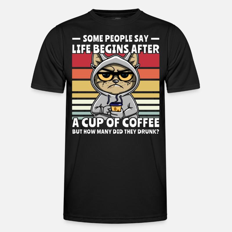 Retro Katze Kaffee - Männer Funktions-T-Shirt - Schwarz