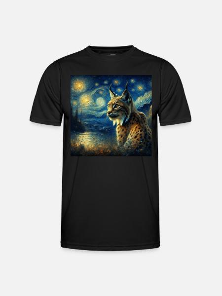 Iberian lynx Starry Night - Men's Functional T-Shirt - black