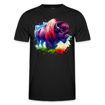 Bison Büffel - Männer Funktions-T-Shirt - Schwarz - Vorne - AI Model Male 178 dark (178cm)