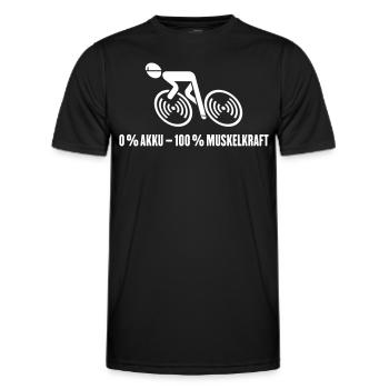 0 % Akku – 100 % Muskelkraft (Fahrrad / White) - Männer Funktions-T-Shirt - Schwarz - Vorne - AI Model Male 178 dark (178cm)