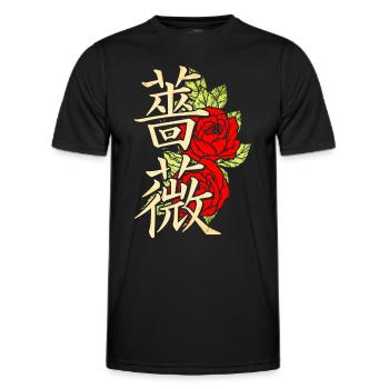 Rose with Japanese characters - Men's Functional T-Shirt - black - Front - AI Model Male 178 dark (178cm)