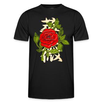Rote Rose mit japanischen Schriftzeichen - Männer Funktions-T-Shirt - Schwarz - Vorne - AI Model Male 178 dark (178cm)