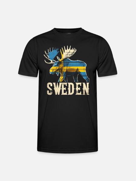 Moose with Sweden flag - Men's Functional T-Shirt - black