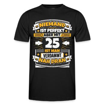 Lustiger Spruch 25. Geburtstag - Männer Funktions-T-Shirt - Schwarz - Vorne - AI Model Male 178 dark (178cm)