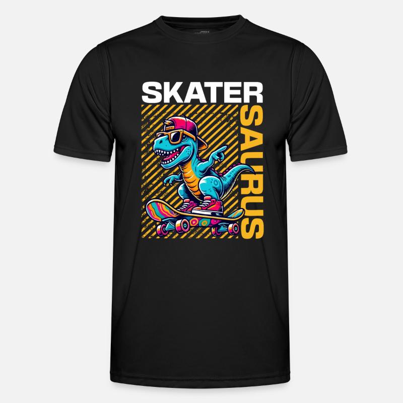 Skatersaurus Cool Dinosaur Skateboard Retro - Men's Functional T-Shirt - black