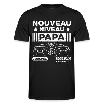 Nouveau niveau papa 2024 idée cadeau gamers,joueur - T-shirt sport Homme - noir - Devant - AI Model Male 178 dark (178cm)