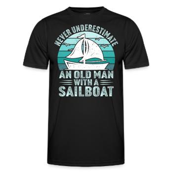 Unterschätze niemals einen alten Mann mit einem Segelboot - Männer Funktions-T-Shirt - Schwarz - Vorne - AI Model Male 178 dark (178cm)