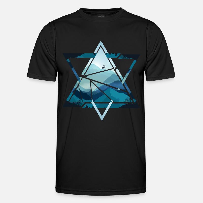 Triangle mountains with deer - Men's Functional T-Shirt - black