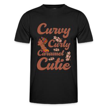 Kurvige Gelockte Karamel Süße Feministisch - Männer Funktions-T-Shirt - Schwarz - Vorne - AI Model Male 178 dark (178cm)