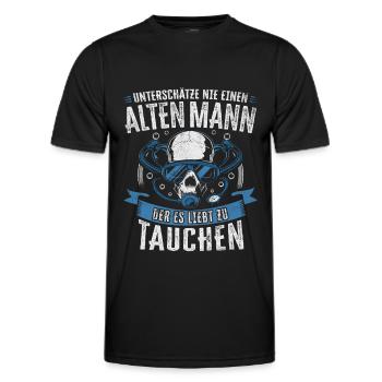 UNTERSCHÄTZE NIE ALTEN MANN TAUCHER TAUCHEN SPRUCH - Männer Funktions-T-Shirt - Schwarz - Vorne - AI Model Male 178 dark (178cm)