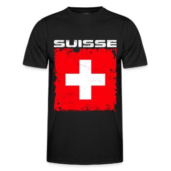 Suisse Fan - T-shirt sport Homme - noir - Devant - AI Model Male 178 dark (178cm)