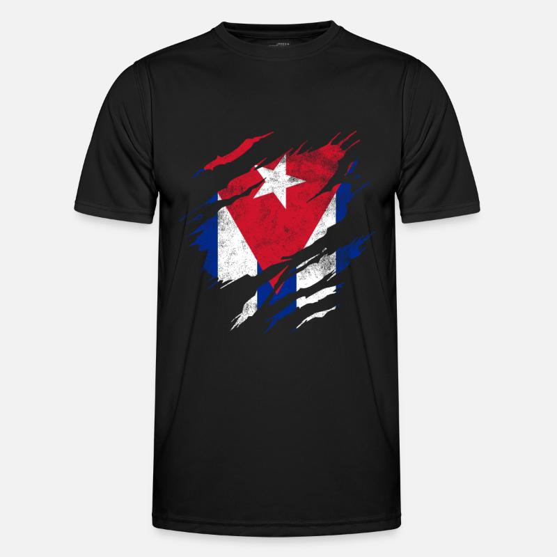 Torn Cuba flag - Men's Functional T-Shirt - black