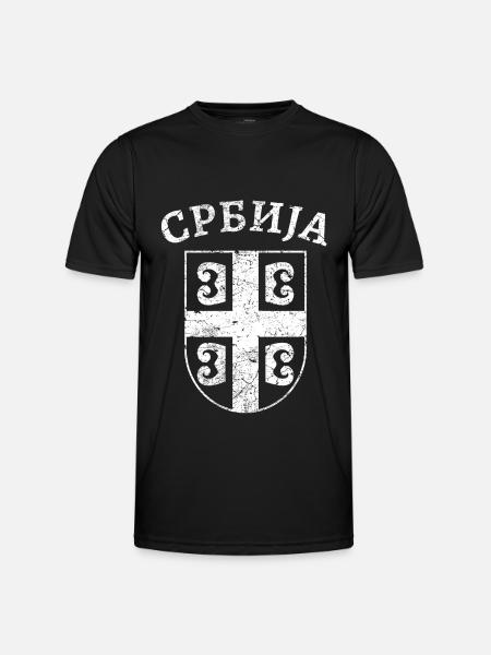 Serbien Wappen Kyrillisch - Männer Funktions-T-Shirt - Schwarz